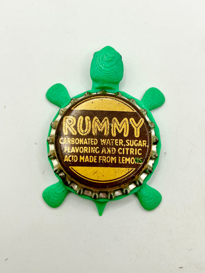 Rummy Soda - Bottle Cap Magnet Turtle Shell Shocked Art