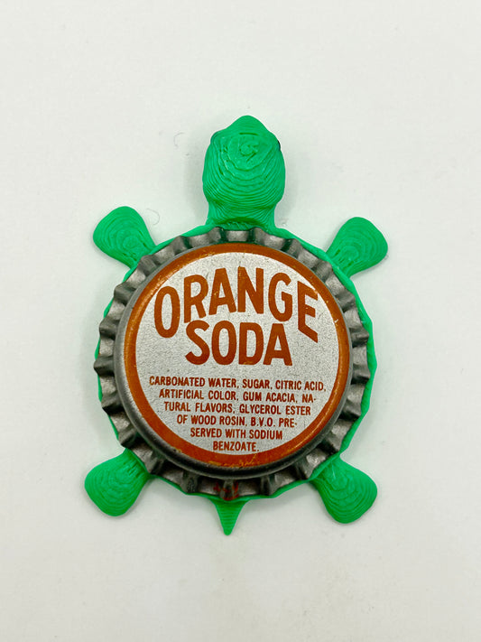 Orange Soda (Silver) - Bottle Cap Magnet Turtle