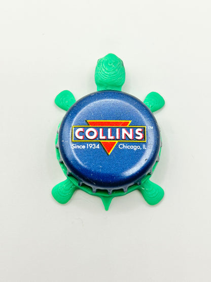 Collins (Blue Cap) - Bottle Cap Magnet Turtle Shell Shocked Art