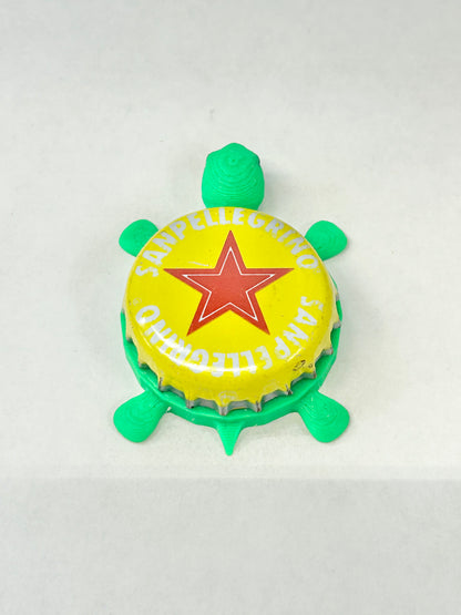 San Pellegrino (Yellow) - Bottle Cap Magnet Turtle Shell Shocked Art