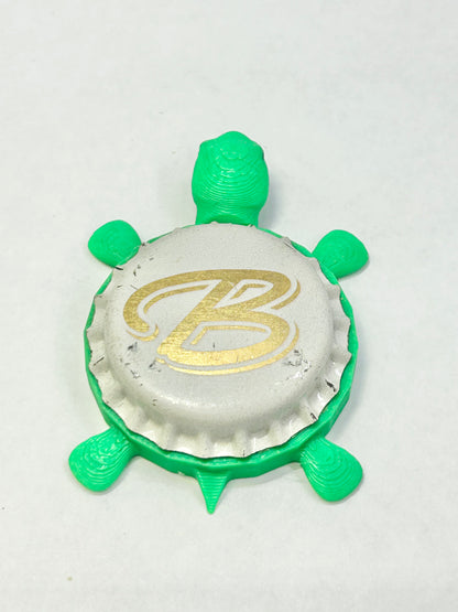 Scripted B - Bottle Cap Magnet Turtle Shell Shocked Art