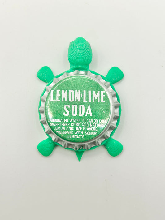 Lemon Lime Soda (Vintage Green) - Bottle Cap Magnet Turtle