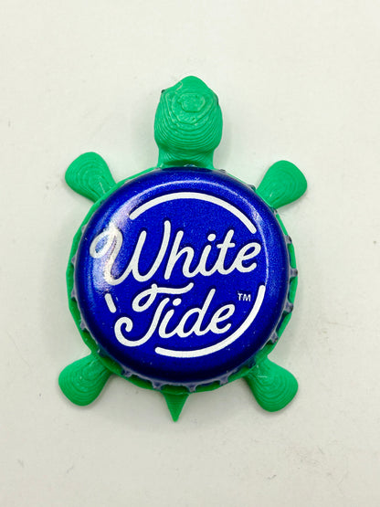 White Tide Beer - Bottle Cap Magnet Turtle Shell Shocked Art