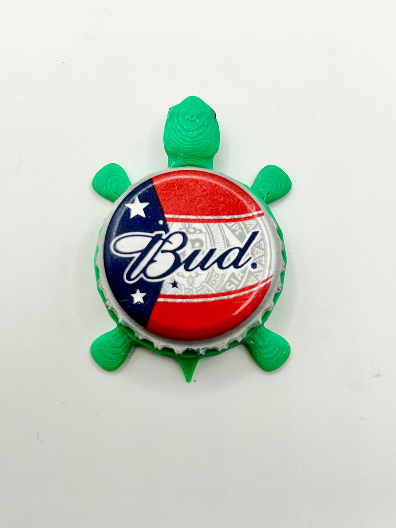 Bud (Budweiser, Patriotic Flag) - Bottle Cap Magnet Turtle Shell Shocked Art