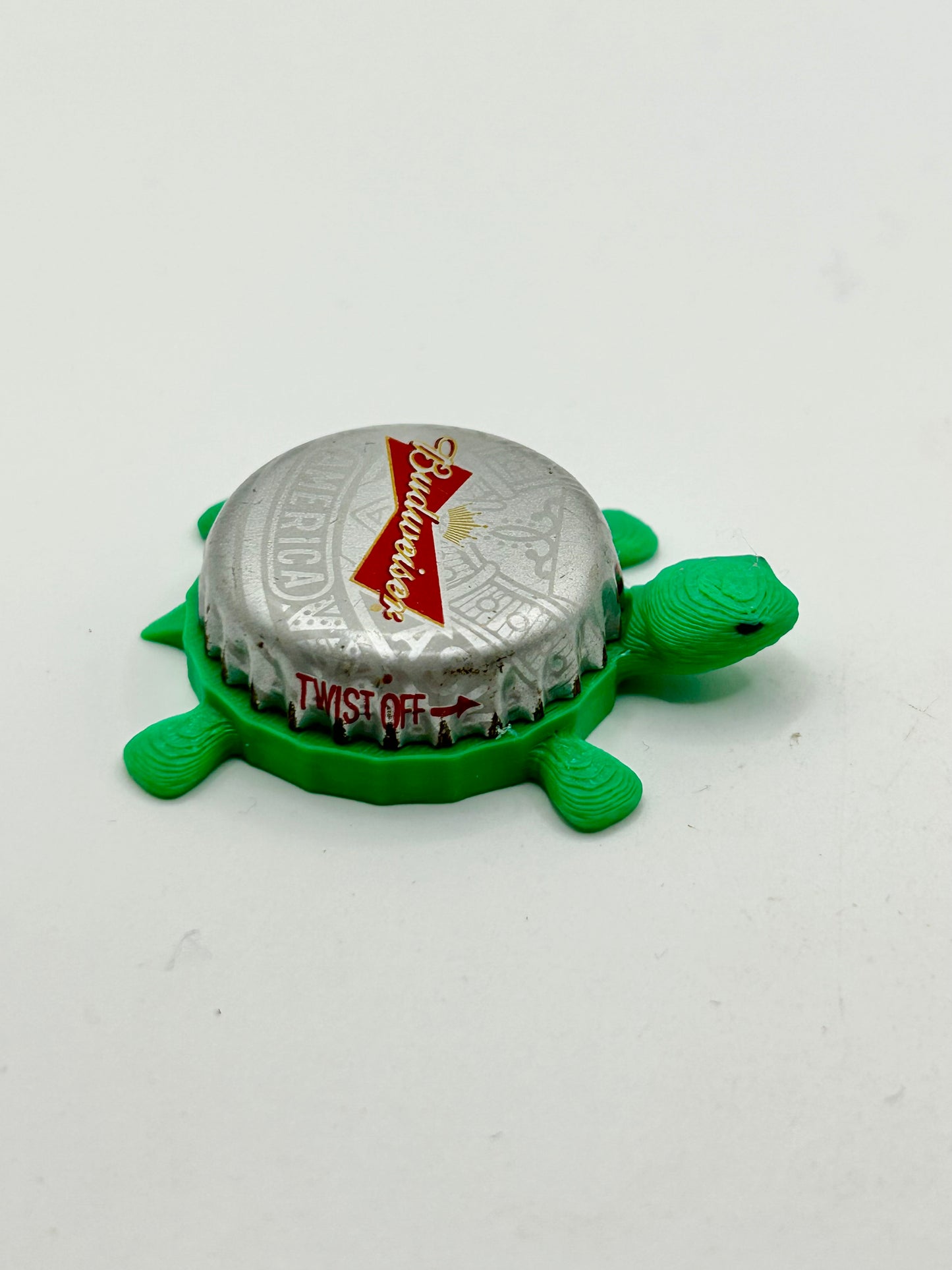 Budweiser (Silver and Red) - Bottle Cap Magnet Turtle Shell Shocked Art
