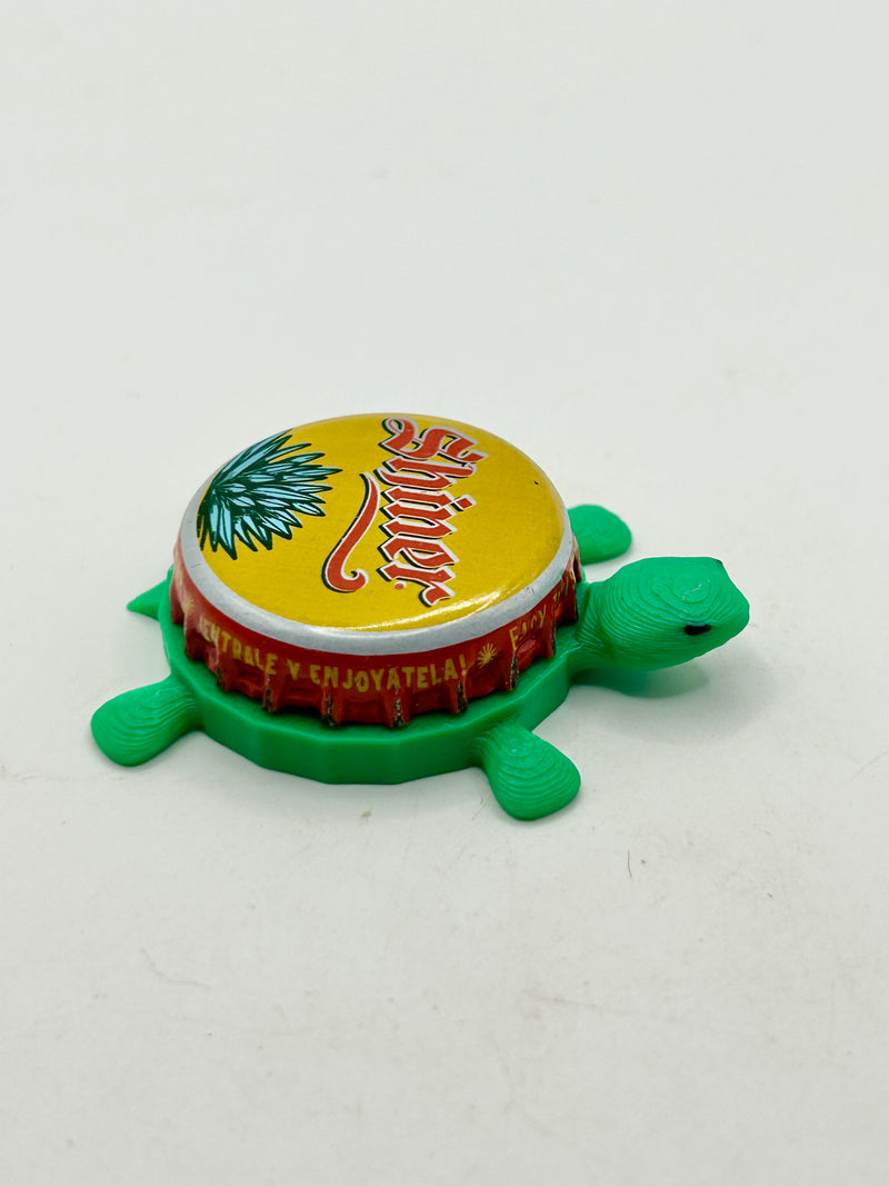 Shiner Orale Mexican Cerveza Beer - Bottle Cap Magnet Turtle Shell Shocked Art