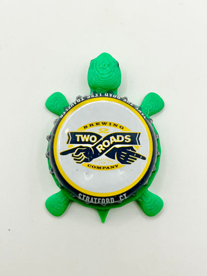 Two Roads Brewing - Bottle Cap Magnet Turtle Shell Shocked Art