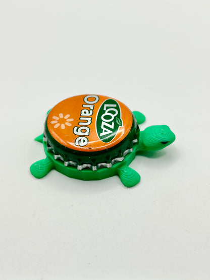 Looza Orange Juice - Bottle Cap Magnet Turtle Shell Shocked Art