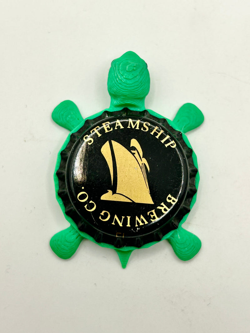 Steamship Brewing - Bottle Cap Magnet Turtle Shell Shocked Art