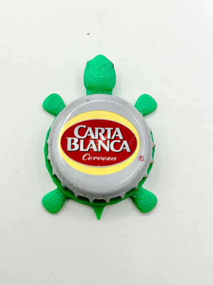 Carta Blanca Cerveza - Bottle Cap Magnet Turtle Shell Shocked Art