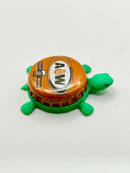 A & W Root Beer Bottle Cap Magnet Turtle Shell Shocked Art
