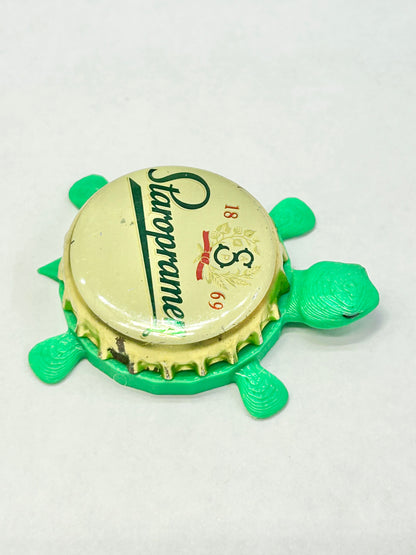 Staropramen Brewery (Prague, Czech Republic) - Bottle Cap Magnet Turtle Shell Shocked Art