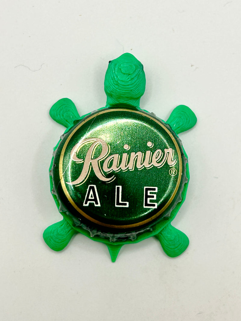 Rainier Ale - Bottle Cap Magnet Turtle Shell Shocked Art