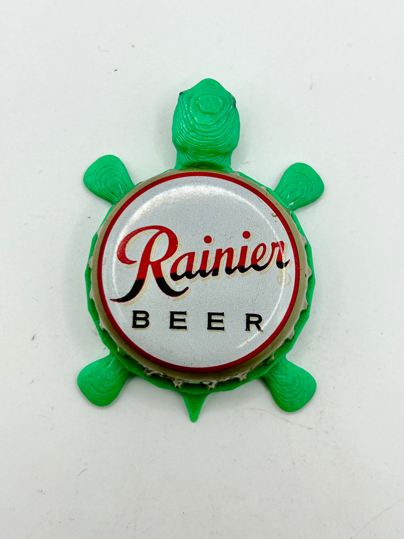 Rainier Beer (White) - Bottle Cap Magnet Turtle Shell Shocked Art