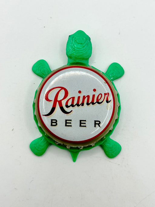 Rainier Beer (White) - Bottle Cap Magnet Turtle Shell Shocked Art