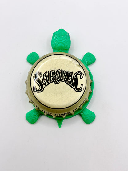 Saranac (Black Text) - Bottle Cap Magnet Turtle Shell Shocked Art