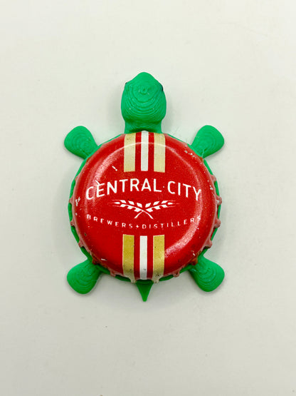 Central City Brewers & Distillers - Bottle Cap Magnet Turtle Shell Shocked Art