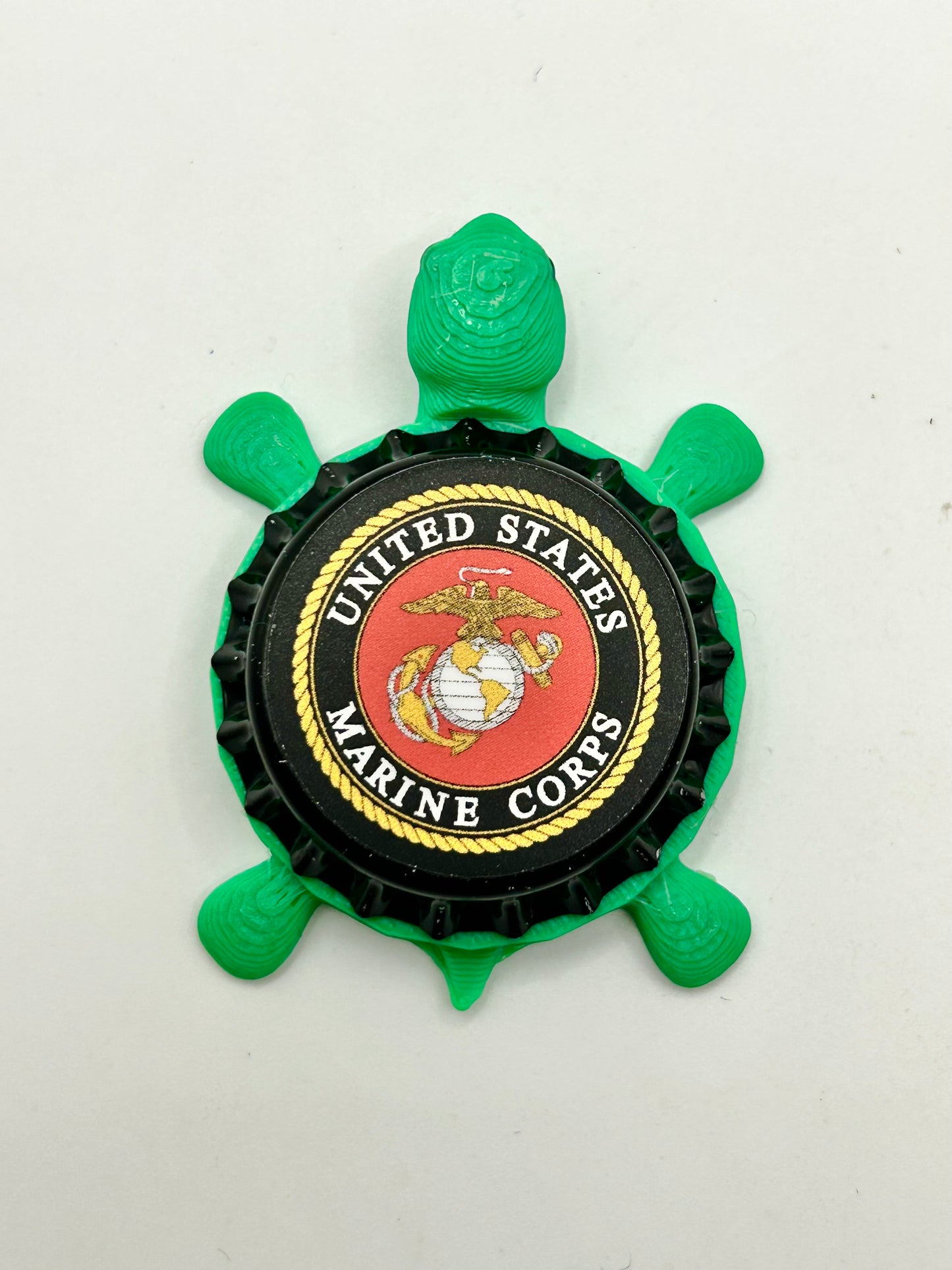 United States Marine Corps - Bottle Cap Magnet Turtle Shell Shocked Art