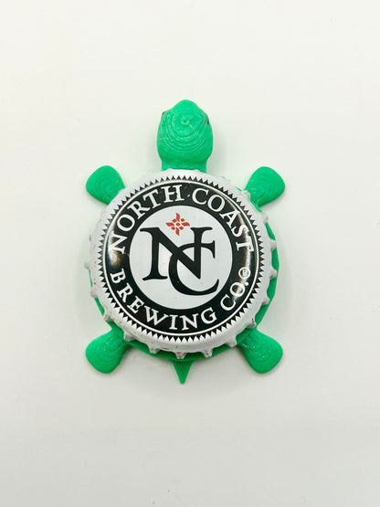 North Coast Brewing Co (White) - Bottle Cap Magnet Turtle Shell Shocked Art
