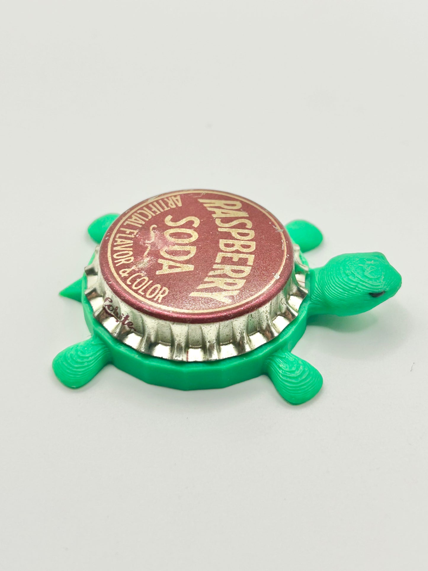 Raspberry Soda (Dark Background) - Bottle Cap Magnet Turtle