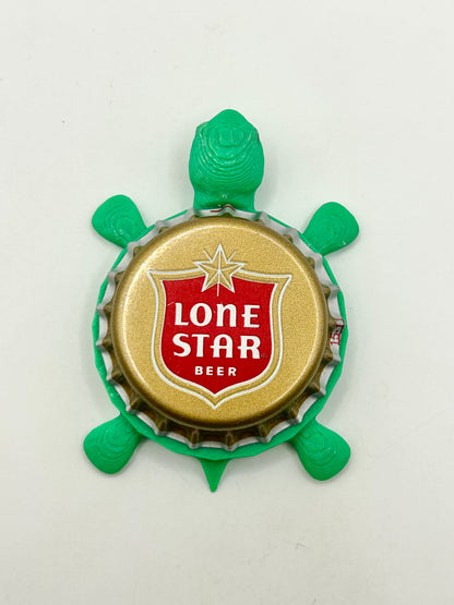 Lone Star Beer - Bottle Cap Magnet Turtle Shell Shocked Art