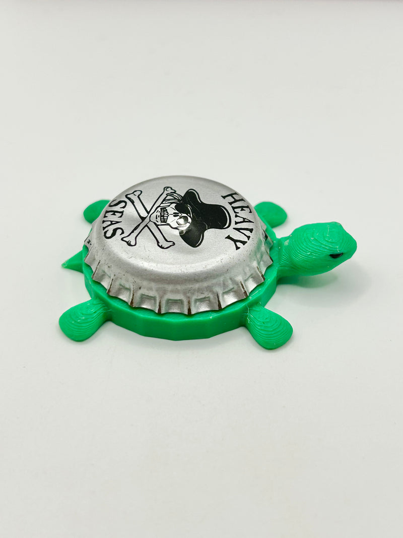 Heavy Seas (Silver, Black Hat) - Bottle Cap Magnet Turtle Shell Shocked Art