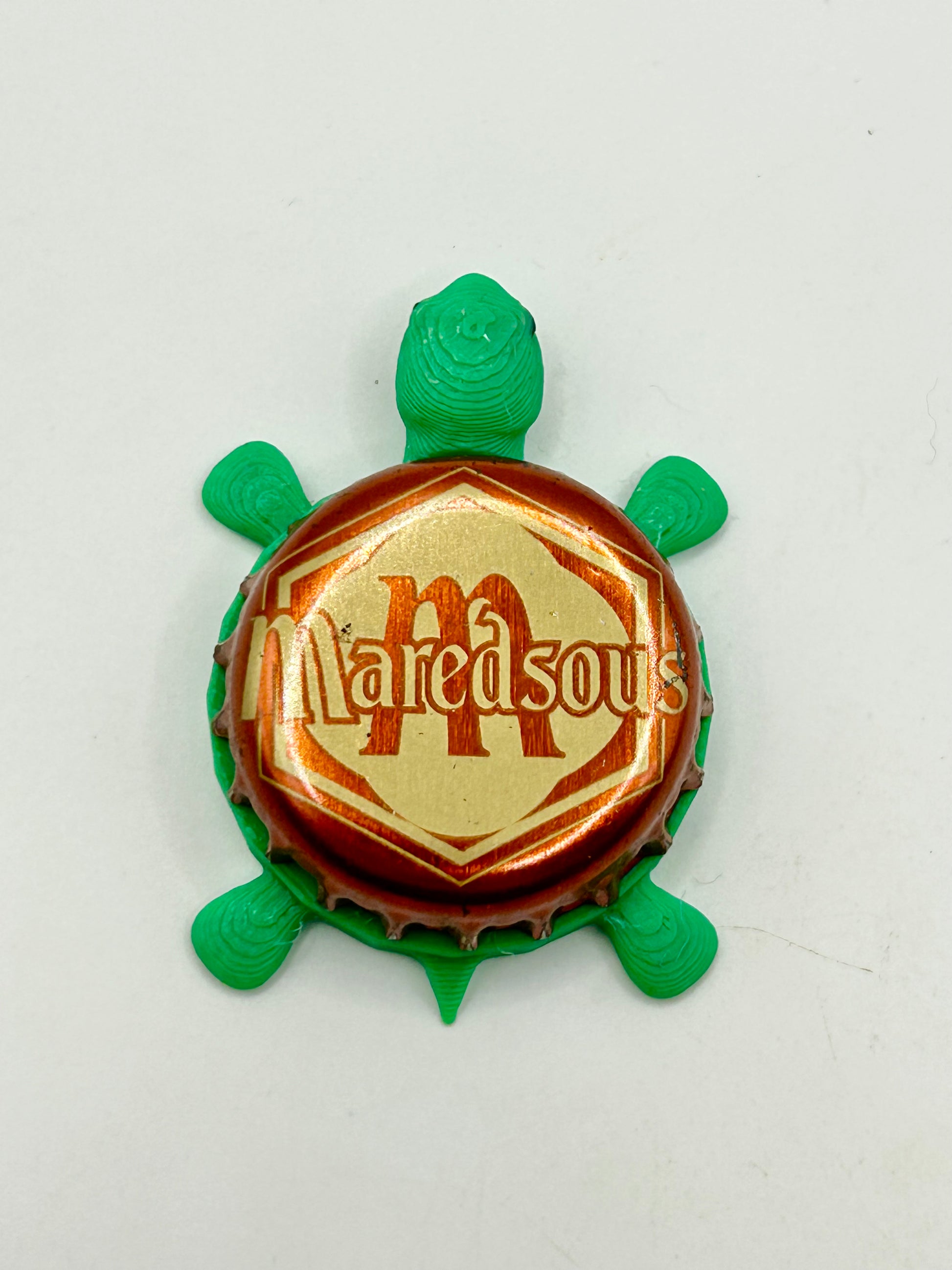 Maredsous Beer (Dark Orange) - Bottle Cap Magnet Turtle Shell Shocked Art