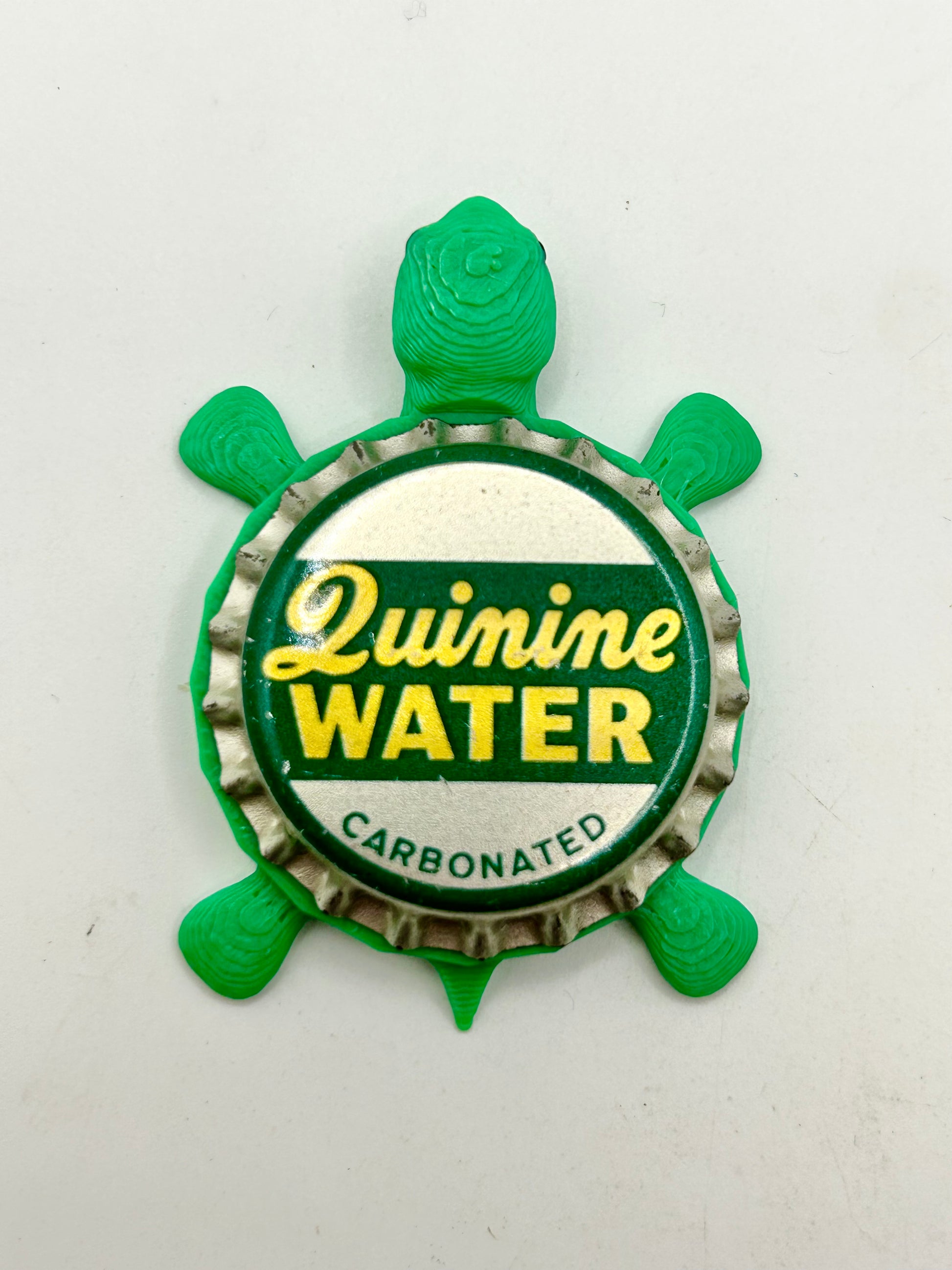 Quinine Water - Bottle Cap Magnet Turtle Shell Shocked Art
