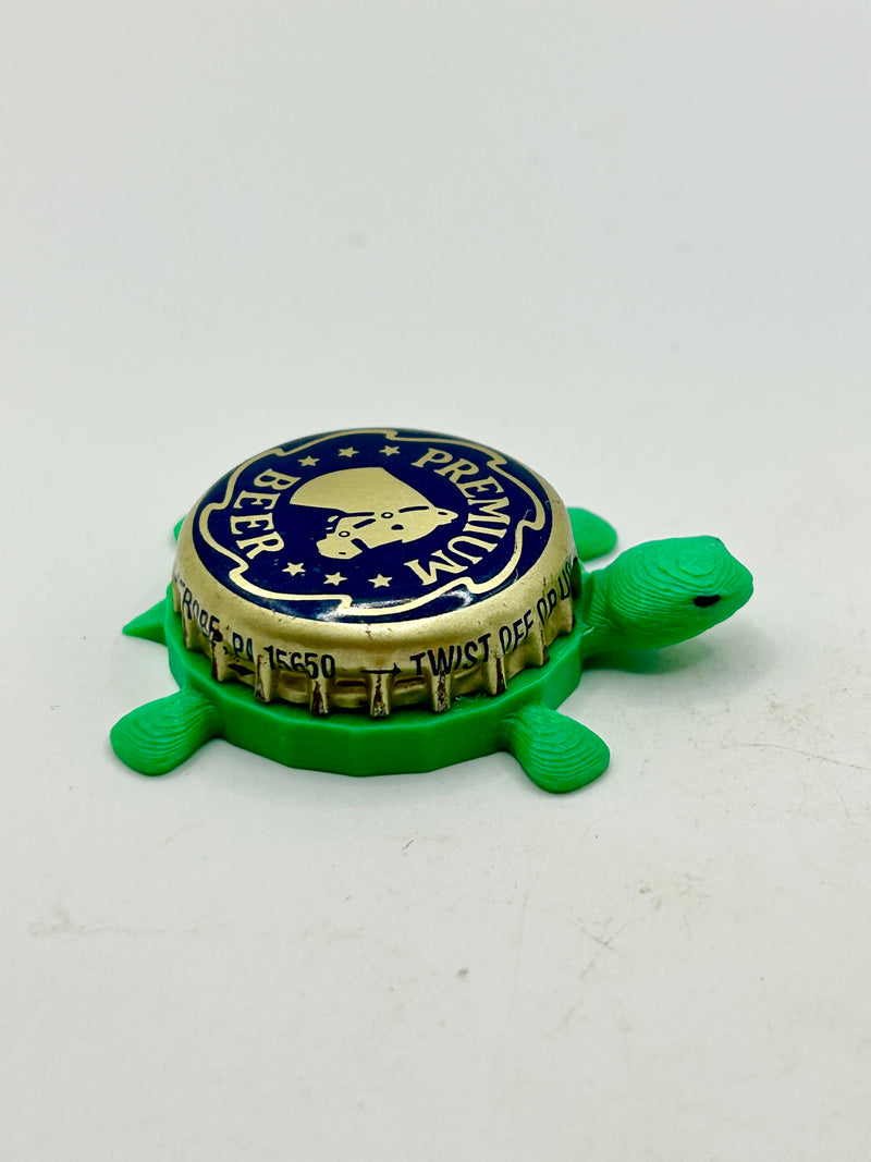 Rolling Rock Premium Beer (Vintage, Gold Horse) - Bottle Cap Magnet Turtle Shell Shocked Art