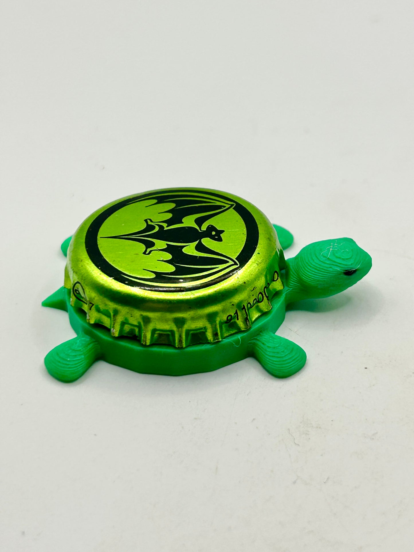 Bacardi (Bat, Green) - Bottle Cap Magnet Turtle Shell Shocked Art