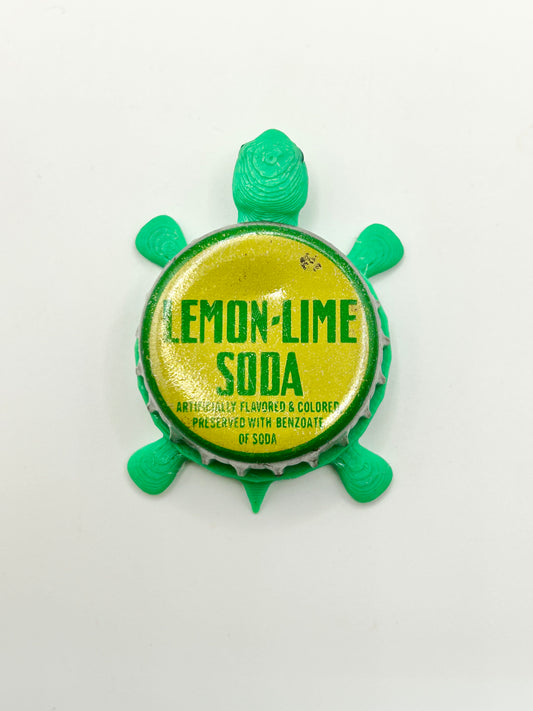 Lemon Lime Soda (Vintage) - Bottle Cap Magnet Turtle