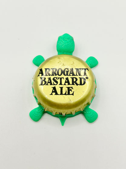 Arrogant Bastard Ale - Bottle Cap Magnet Turtle Shell Shocked Art