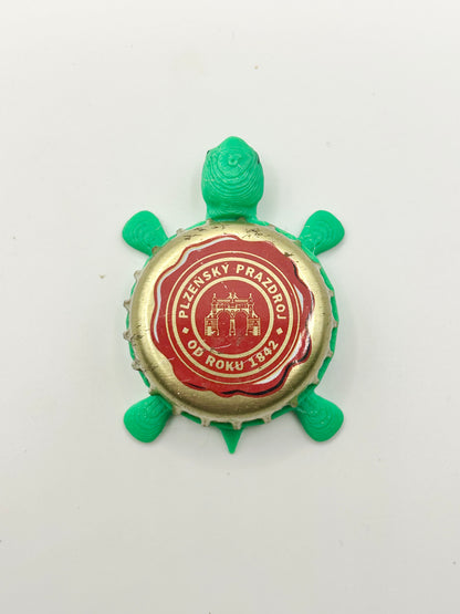 Plzensky Prazdroj - Bottle Cap Magnet Turtle Shell Shocked Art