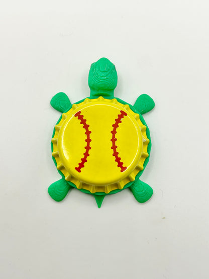 Softball - Bottle Cap Magnet Turtle Shell Shocked Art