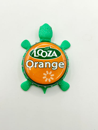 Looza Orange Juice - Bottle Cap Magnet Turtle Shell Shocked Art