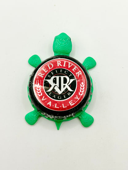 Red River Valley Lager - Bottle Cap Magnet Turtle Shell Shocked Art