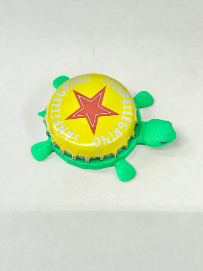 San Pellegrino (Yellow) - Bottle Cap Magnet Turtle Shell Shocked Art