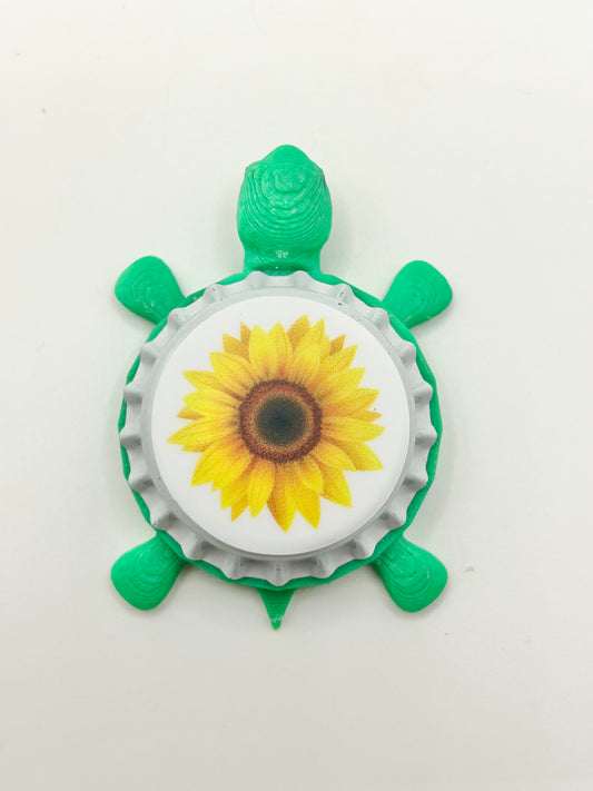 Sunflower - Bottle Cap Magnet Turtle