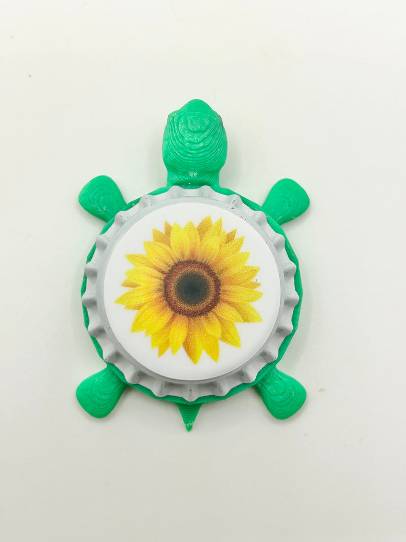Sunflower - Bottle Cap Magnet Turtle Shell Shocked Art