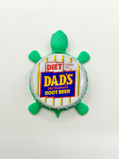 Dad’s Diet Root Beer - Bottle Cap Magnet Turtle Shell Shocked Art