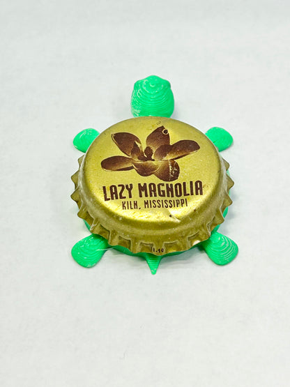 Lazy Magnolia Beer - Bottle Cap Magnet Turtle Shell Shocked Art