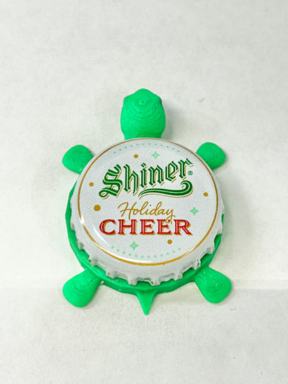 Shiner Holiday Cheer - Bottle Cap Magnet Turtle Shell Shocked Art