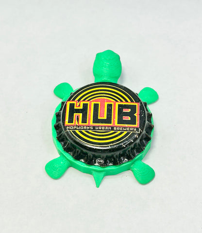 Hopworks Urban Brewing (HUB Beer) - Bottle Cap Magnet Turtle Shell Shocked Art