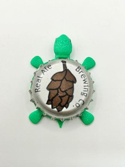 Real Ale Brewing (Brown Hops) - Bottle Cap Magnet Turtle Shell Shocked Art
