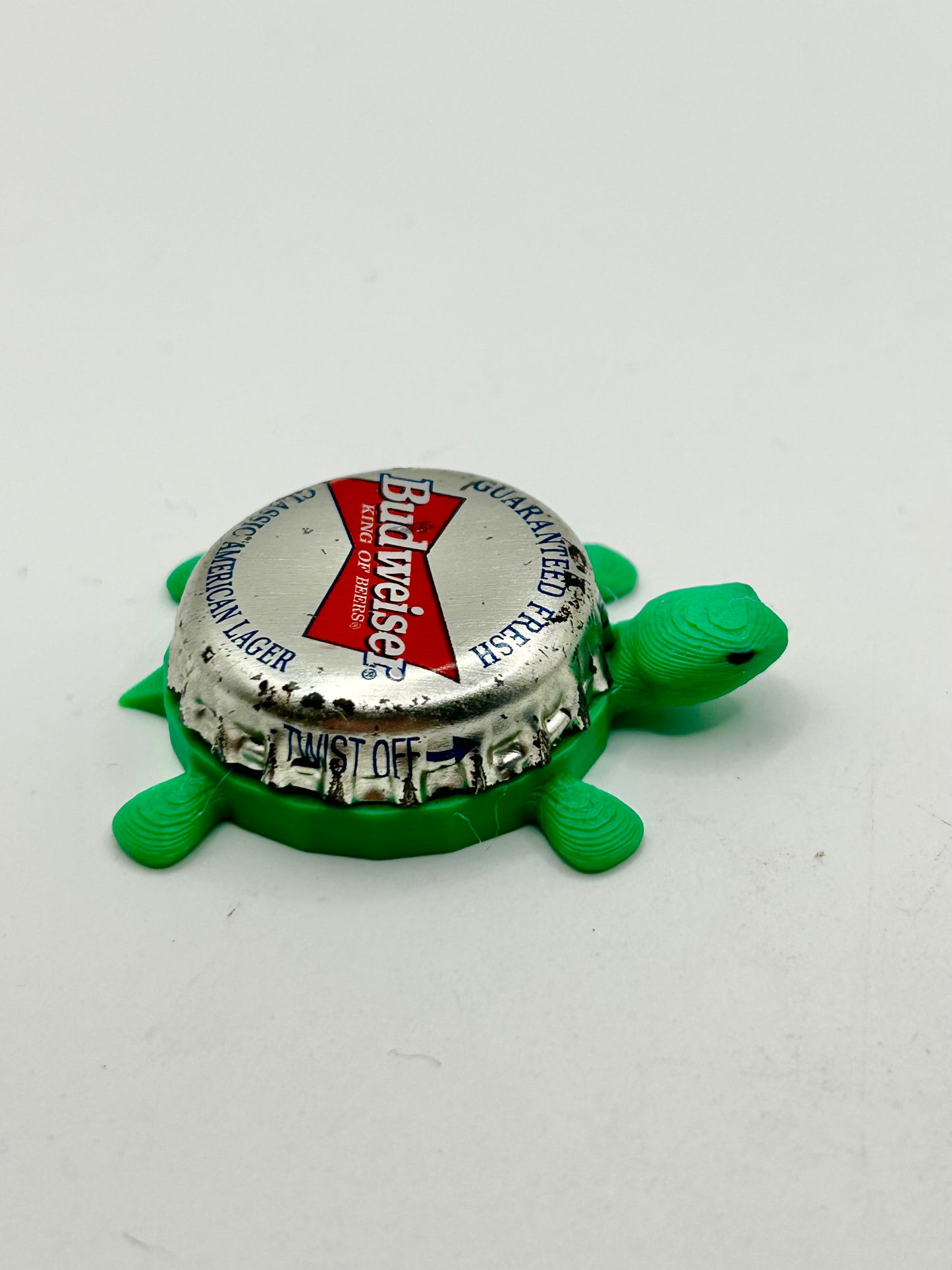Budweiser (Silver) - Bottle Cap Magnet Turtle Shell Shocked Art