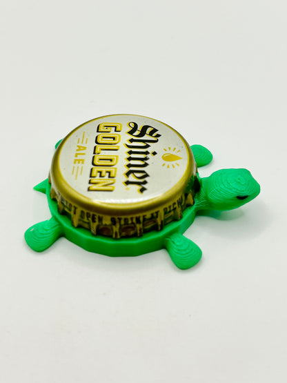 Shiner Golden Ale - Bottle Cap Magnet Turtle Shell Shocked Art