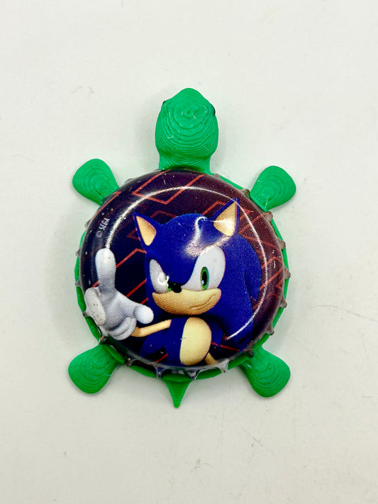 Sonic Pointing - Bottle Cap Magnet Turtle Shell Shocked Art