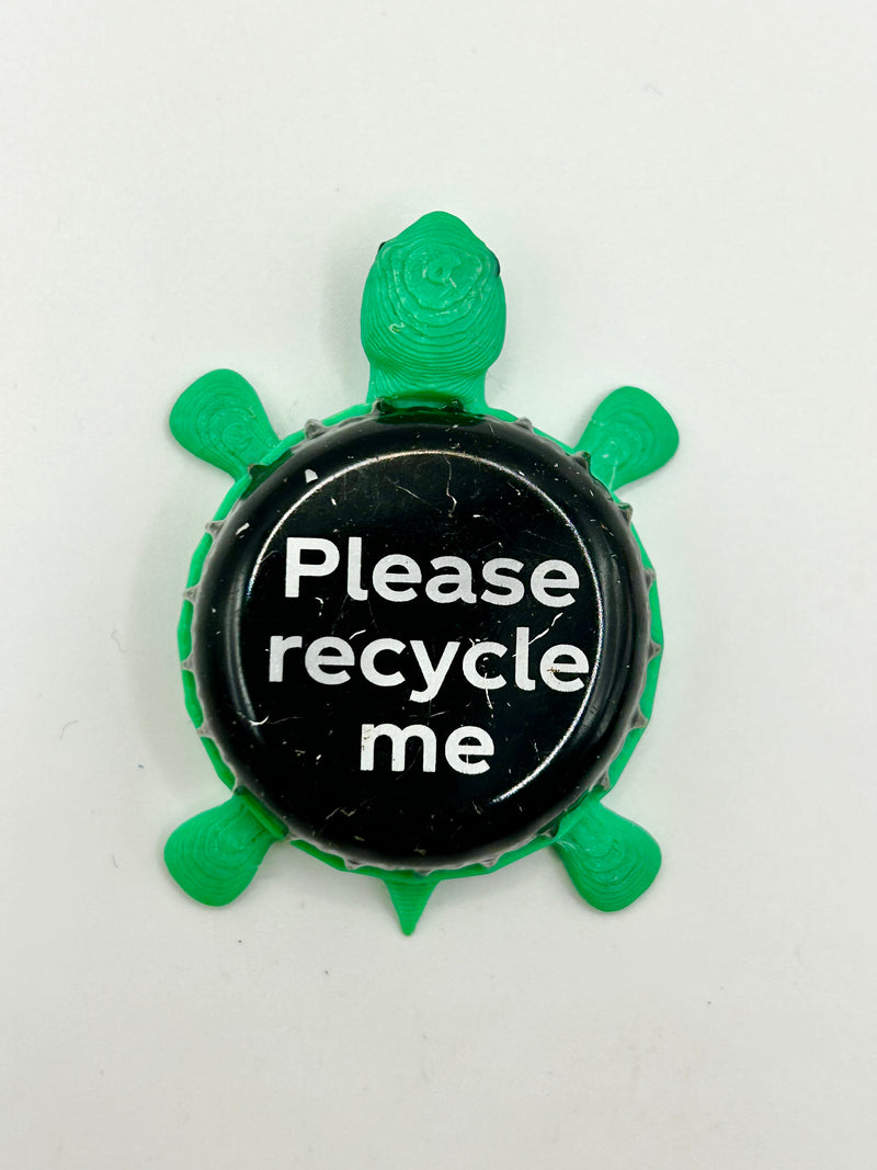 Please Recycle Me (Coca Cola - Black) - Bottle Cap Magnet Turtle Shell Shocked Art