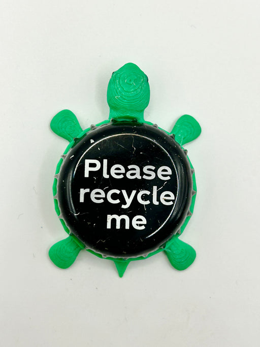 Please Recycle Me (Coca Cola - Black) - Bottle Cap Magnet Turtle Shell Shocked Art