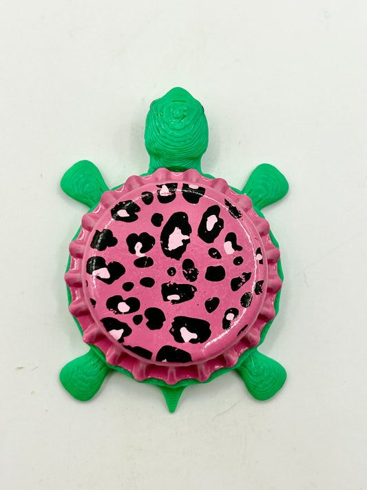 Pink Cheetah Print (Limited) - Bottle Cap Magnet Turtle